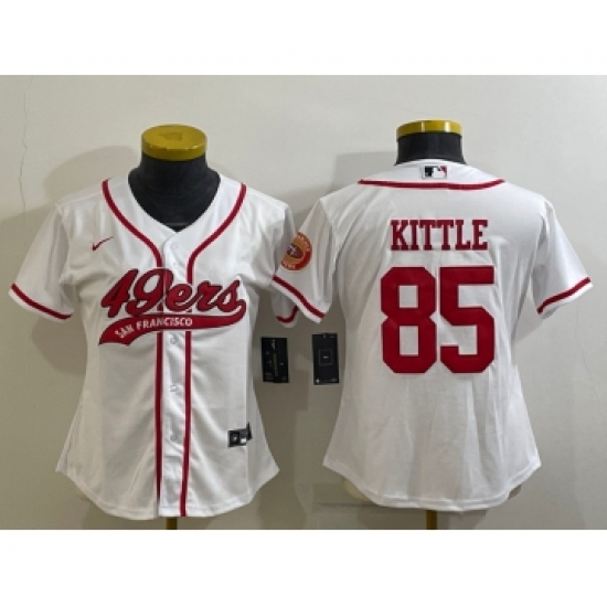 Women's San Francisco 49ers 85 George Kittle White With Patch Cool Base Stitched Baseball Jersey