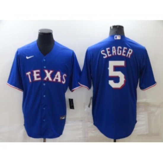 Men's Texas Rangers 5 Corey Seager Blue Stitched MLB Cool Base Nike Jersey