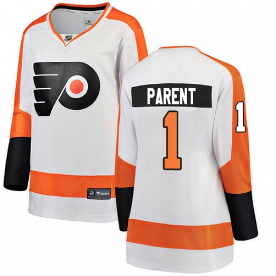Women's Philadelphia Flyers 1 Bernie Parent Fanatics Branded White Away Breakaway NHL Jersey