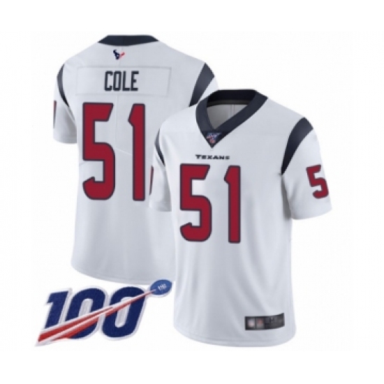 Men's Houston Texans 51 Dylan Cole White Vapor Untouchable Limited Player 100th Season Football Jersey