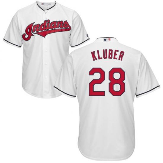 Youth Majestic Cleveland Indians 28 Corey Kluber Authentic White Home Cool Base MLB Jersey