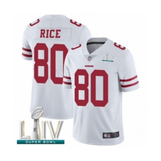 Youth San Francisco 49ers 80 Jerry Rice White Vapor Untouchable Limited Player Super Bowl LIV Bound Football Jersey