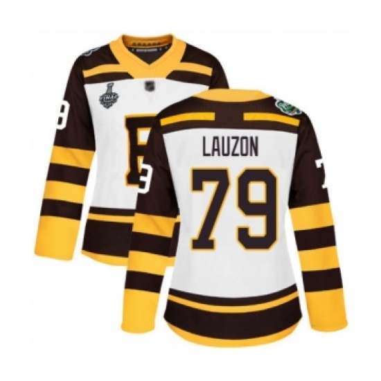 Women's Boston Bruins 79 Jeremy Lauzon Authentic White Winter Classic 2019 Stanley Cup Final Bound Hockey Jersey