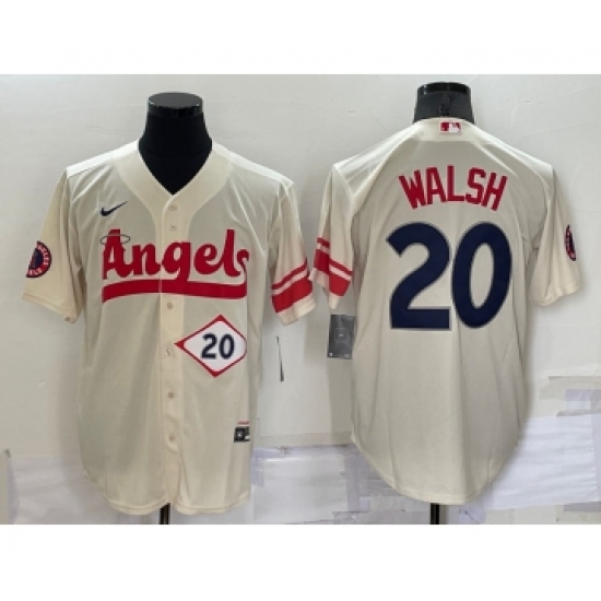Men's Los Angeles Angels 20 Jared Walsh Number Cream 2022 City Connect Cool Base Stitched Jersey