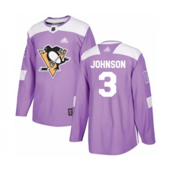 Men's Pittsburgh Penguins 3 Jack Johnson Authentic Purple Fights Cancer Practice Hockey Jersey