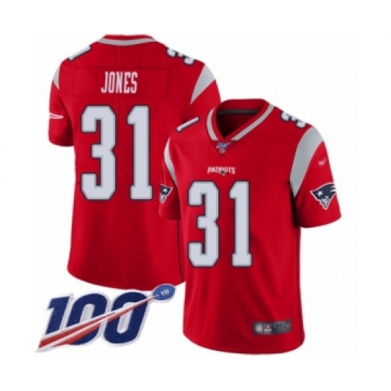 Men's New England Patriots 31 Jonathan Jones Limited Red Inverted Legend 100th Season Football Jersey