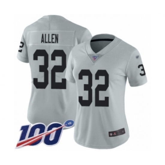 Women's Oakland Raiders 32 Marcus Allen Limited Silver Inverted Legend 100th Season Football Jersey