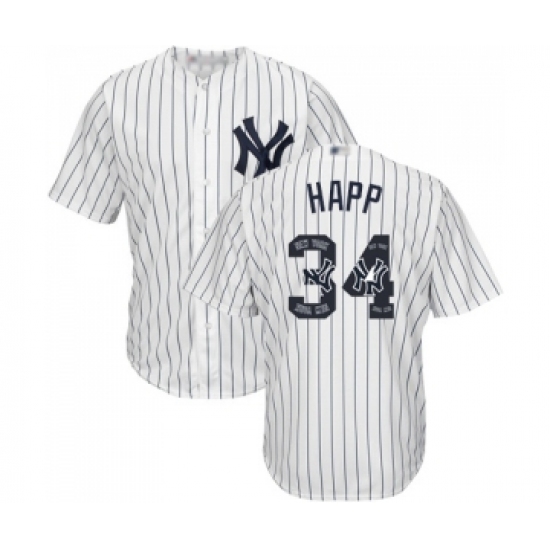 Men's New York Yankees 34 J.A. Happ Authentic White Team Logo Fashion Baseball Jersey