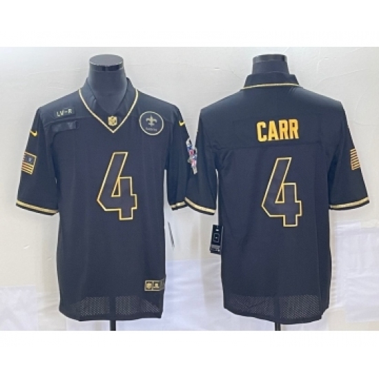 Men's New Orleans Saints 4 Derek Carr Black Gold 2020 Salute To Service Stitched NFL Nike Limited Jersey