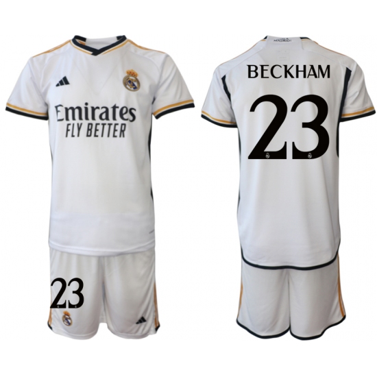 Men's Real Madrid 23 Beckham 2023-24 White Home Soccer Jersey