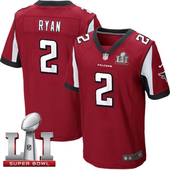 Men's Nike Atlanta Falcons 2 Matt Ryan Elite Red Team Color Super Bowl LI 51 NFL Jersey