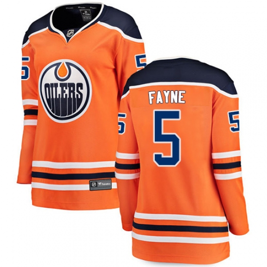 Women's Edmonton Oilers 5 Mark Fayne Fanatics Branded Orange Home Breakaway NHL Jersey