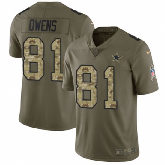 Youth Nike Dallas Cowboys 81 Terrell Owens Limited Olive/Camo 2017 Salute to Service NFL Jersey