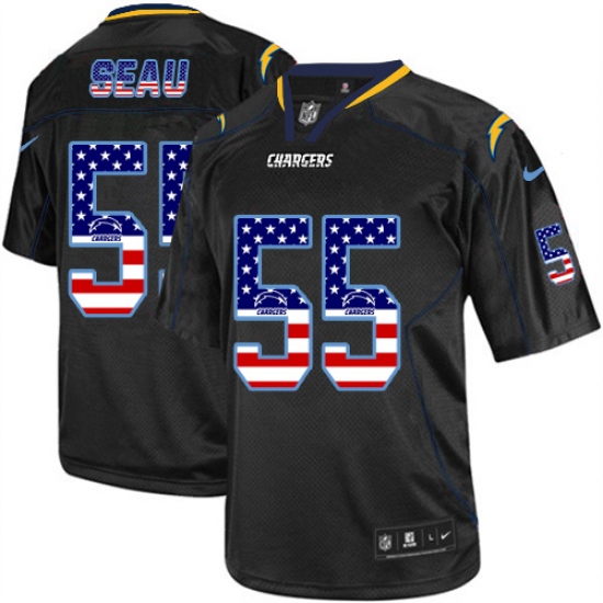 Men's Nike Los Angeles Chargers 55 Junior Seau Elite Black USA Flag Fashion NFL Jersey