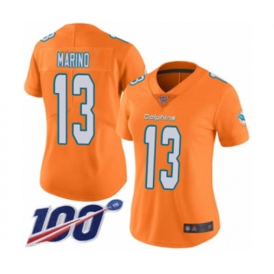 Women's Nike Miami Dolphins 13 Dan Marino Limited Orange Rush Vapor Untouchable 100th Season NFL Jersey