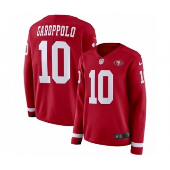 Women's Nike San Francisco 49ers 10 Jimmy Garoppolo Limited Red Therma Long Sleeve NFL Jersey