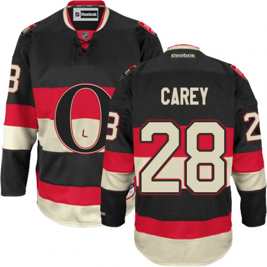 Women's Reebok Ottawa Senators 28 Paul Carey Authentic Black Third NHL Jersey