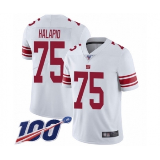 Men's New York Giants 75 Jon Halapio White Vapor Untouchable Limited Player 100th Season Football Jersey