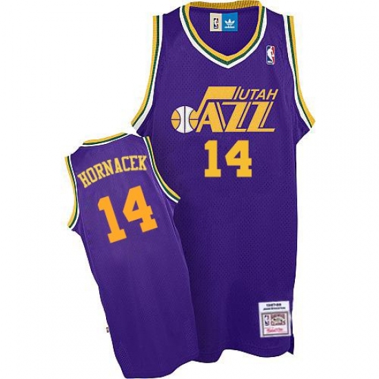 Men's Adidas Utah Jazz 14 Jeff Hornacek Authentic Purple Throwback NBA Jersey