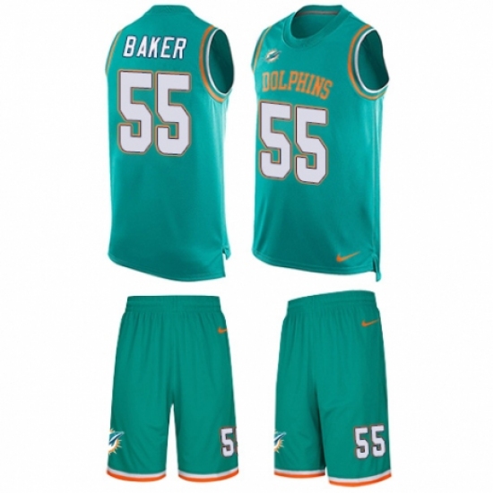 Men's Nike Miami Dolphins 55 Jerome Baker Limited Aqua Green Tank Top Suit NFL Jersey