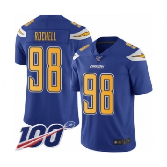 Men's Los Angeles Chargers 98 Isaac Rochell Limited Electric Blue Rush Vapor Untouchable 100th Season Football Jersey