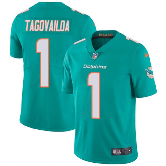 Youth Miami Dolphins 1 Tua Tagovailoa Aqua Green Team Color Stitched Vapor Untouchable Limited Jersey