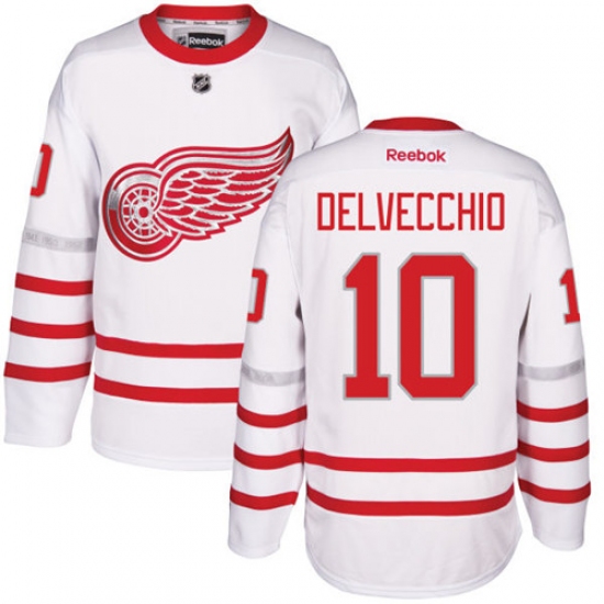 Men's Reebok Detroit Red Wings 10 Alex Delvecchio Authentic White 2017 Centennial Classic NHL Jersey