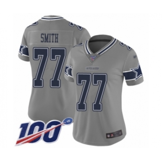 Women's Dallas Cowboys 77 Tyron Smith Limited Gray Inverted Legend 100th Season Football Jersey