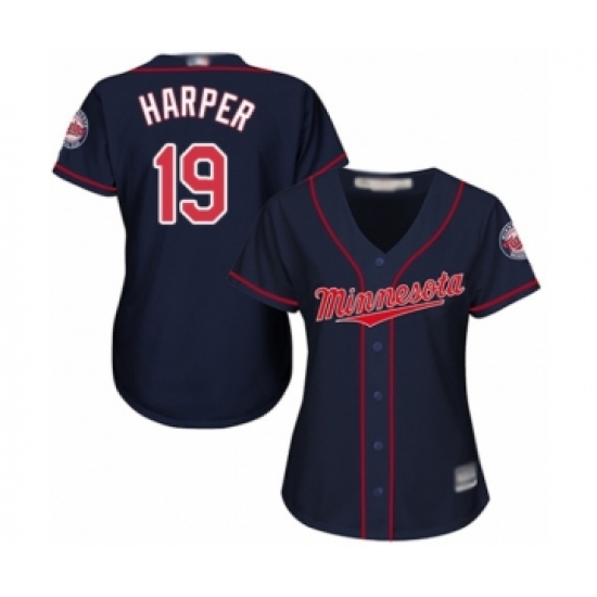 Women's Minnesota Twins 19 Ryne Harper Authentic Navy Blue Alternate Road Cool Base Baseball Player Jersey