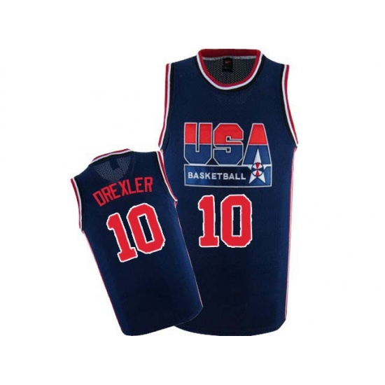 Men's Nike Team USA 10 Clyde Drexler Swingman Navy Blue 2012 Olympic Retro Basketball Jersey