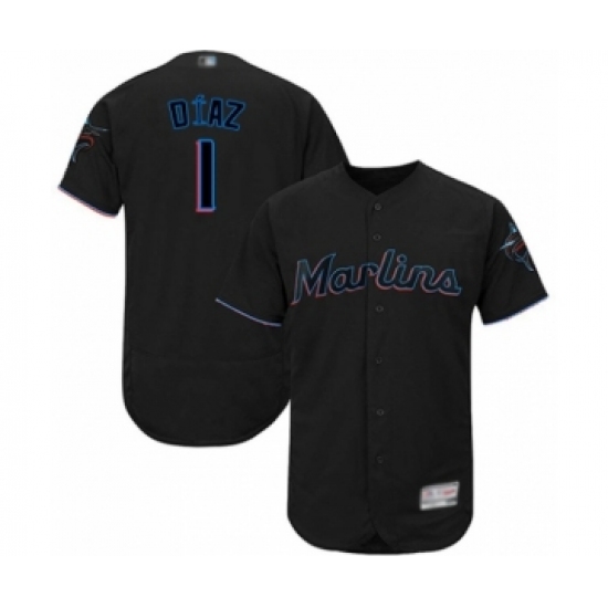 Men's Miami Marlins 1 Isan Diaz Black Alternate Flex Base Authentic Collection Baseball Player Jersey