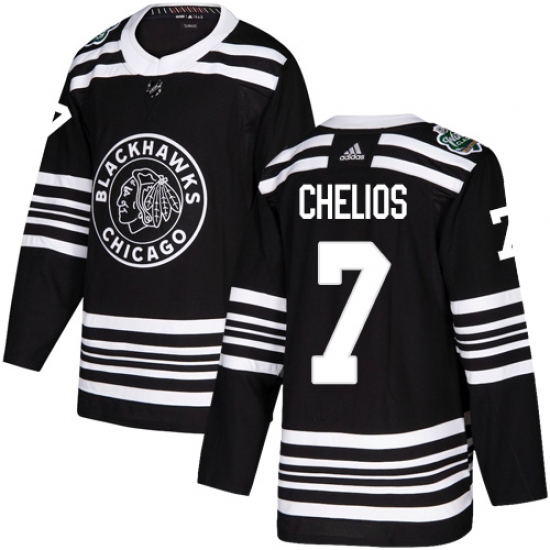 Men's Adidas Chicago Blackhawks 7 Chris Chelios Authentic Black 2019 Winter Classic NHL Jersey