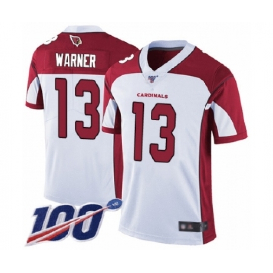 Men's Arizona Cardinals 13 Kurt Warner White Vapor Untouchable Limited Player 100th Season Football Jersey