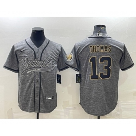 Men's New Orleans Saints 13 Michael Thomas Gray With Patch Cool Base Stitched Baseball Jersey