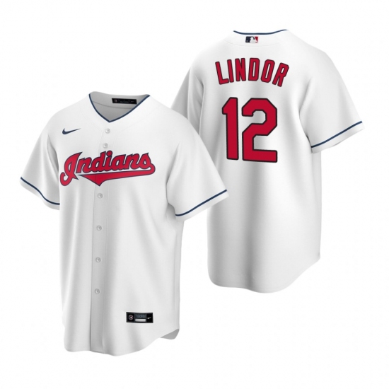 Men's Nike Cleveland Indians 12 Francisco Lindor White Home Stitched Baseball Jersey
