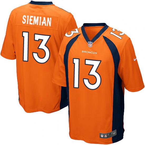 Men's Nike Denver Broncos 13 Trevor Siemian Game Orange Team Color NFL Jersey