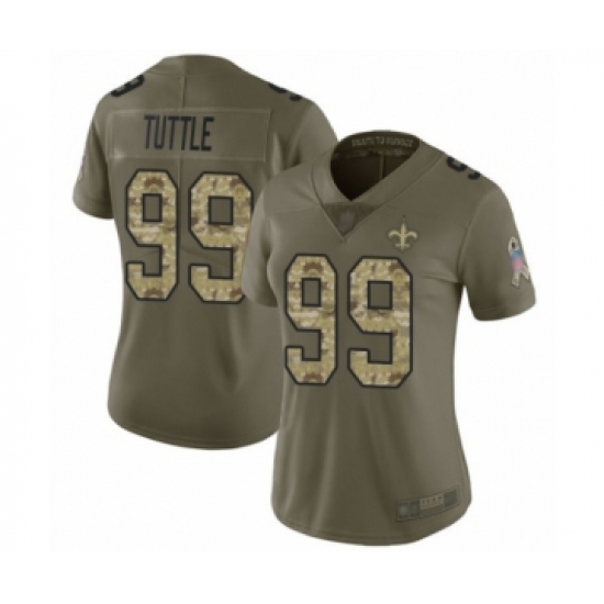 Women's New Orleans Saints 99 Shy Tuttle Limited Olive Camo 2017 Salute to Service Football Jersey
