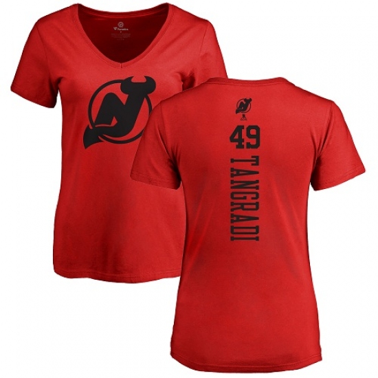 NHL Women's Adidas New Jersey Devils 49 Eric Tangradi Red One Color Backer T-Shirt