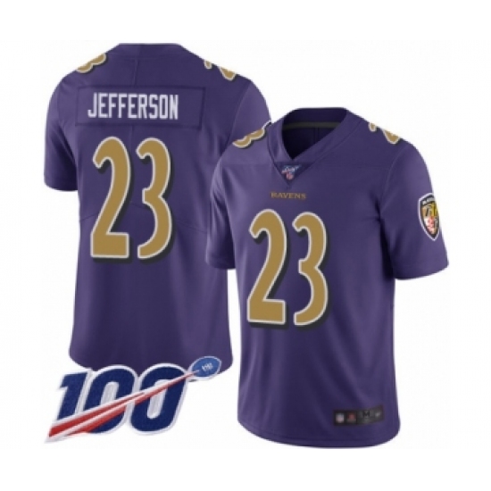 Men's Baltimore Ravens 23 Tony Jefferson Limited Purple Rush Vapor Untouchable 100th Season Football Jersey