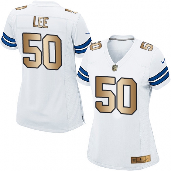 Women's Nike Dallas Cowboys 50 Sean Lee Elite White/Gold NFL Jersey