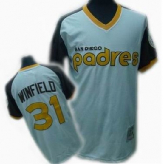 Men's Mitchell and Ness San Diego Padres 31 Dave Winfield Replica White Throwback MLB Jersey