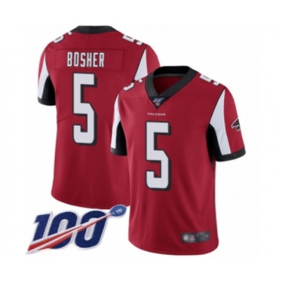 Men's Atlanta Falcons 5 Matt Bosher Red Team Color Vapor Untouchable Limited Player 100th Season Football Jersey