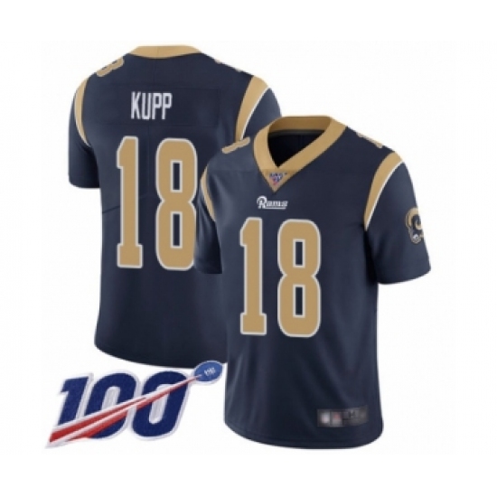 Men's Los Angeles Rams 18 Cooper Kupp Navy Blue Team Color Vapor Untouchable Limited Player 100th Season Football Jersey