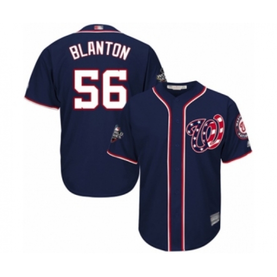 Youth Washington Nationals 56 Joe Blanton Authentic Navy Blue Alternate 2 Cool Base 2019 World Series Bound Baseball Jersey