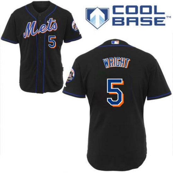 Men's Majestic New York Mets 5 David Wright Authentic Black Cool Base MLB Jersey