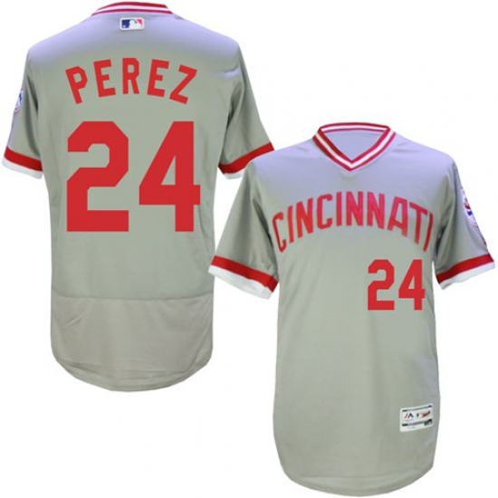 Men's Majestic Cincinnati Reds 24 Tony Perez Grey Flexbase Authentic Collection Cooperstown MLB Jersey