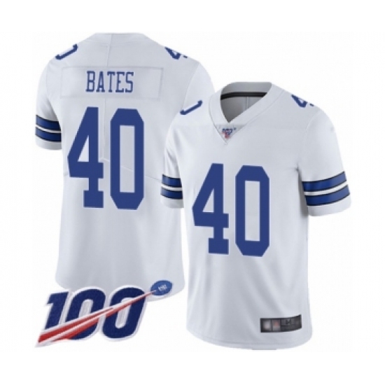 Men's Dallas Cowboys 40 Bill Bates White Vapor Untouchable Limited Player 100th Season Football Jersey