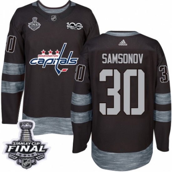 Men's Adidas Washington Capitals 30 Ilya Samsonov Authentic Black 1917-2017 100th Anniversary 2018 Stanley Cup Final NHL Jersey