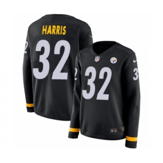 Women's Nike Pittsburgh Steelers 32 Franco Harris Limited Black Therma Long Sleeve NFL Jersey