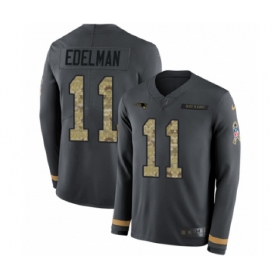 Men's Nike New England Patriots 11 Julian Edelman Limited Black Salute to Service Therma Long Sleeve NFL Jersey